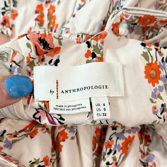 Anthropologie Slim Scalloped Corset Dress Floral Striped Belted Button Slit Midi - Picture 12 of 14